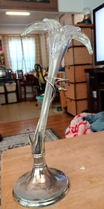 Epergne Kunstglas mit Silberständer 14" - Bild 1 von 7