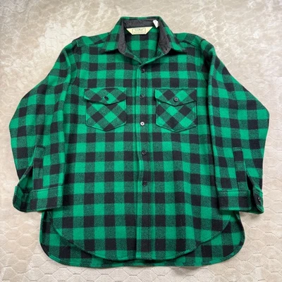 VTG LL Bean Old Friends Buffalo Plaid Green Flannel Shirt Sz Lg USA Made Wool - Image 1 of 4