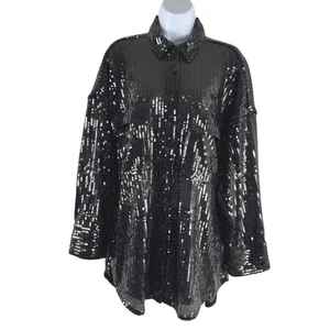 Pilcro Sequins Shirt Large Black Button Front Long Sleeve Party Holiday TP-3556 - Picture 1 of 10