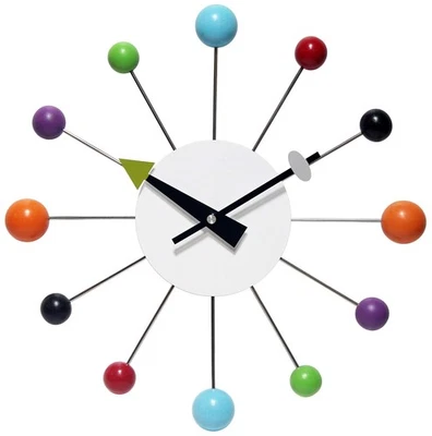 Orb Spoke Midcentury Modern 15 inch Retro Starburst Ball Wall Clock Quiet Qua... - Image 1 of 4