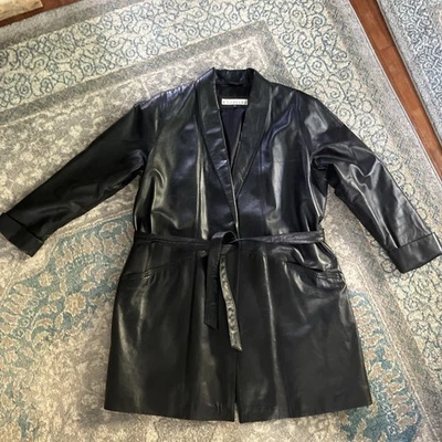Vtg Excelled Black Leather Jacket Belted Coat XL  soft buttery lightweight  - Image 1 of 4