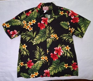 Hawaiian Flowers Floral Black Button Dress Shirt Size XL RJC Made in Hawaii USA - Picture 1 of 8