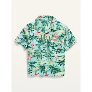 Camicia da campeggio Old Navy fenicottero manica corta stampata popeline taglia 12-18 mesi - Foto 1 di 5