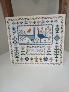 1992 Vintage finished (unmounted) sampler peacocks and crowns UK - Picture 1 of 12