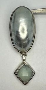 VNT NOS Sterling Handcrafted MOP Blue Mabe Pearl Amazonite Dangle Pendant - Picture 1 of 12