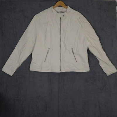 Chaqueta Jou Jou para mujer JR Plus blanca Moto imitación cuero bolsillos con cremallera cuello a presión Foto 1 de 4