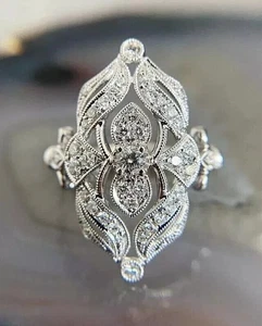 Anillo de compromiso vintage Art Deco corte redondo creado en laboratorio diamantes oro blanco 14K FN - Imagen 1 de 10
