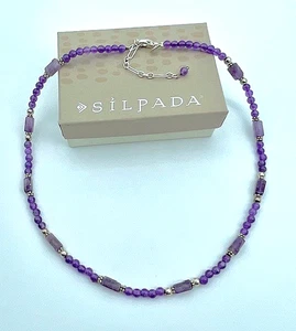 Silpada Sterling Silver & Purple Amethyst Beaded Strand Necklace 16"+ 2", N1305 - Picture 1 of 9