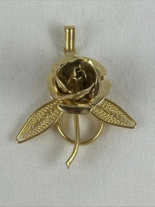 Rose Pendant Gold Tone 1” Mesh Leaves For Necklace - Picture 1 of 4