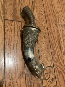 Antique Tibetan Metalwork Knife / Dagger - Horn Scabbard - Dragon Motif - Picture 1 of 5