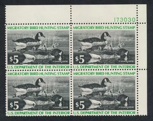 UNITED STATES (US) RW43 MINT VF NH $5 CANADA GEESE, PLATE BLOCK - Picture 1 of 2