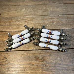 Vintage Amrock Schubladengriffe Griffe Porzellan Blumen Posten 7er Set - Bild 1 von 15