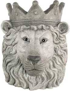Fioriera corona testa di leone maestosa ornamento giardino 36 cm pietra resistente alle intemperie - Foto 1 di 7