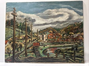 ANTIKES WPA ZUGGEMÄLDE EISENBAHN LANDSCHAFT IMPRESSIONIST FREDERICK PERL 30 ZOLL - Bild 1 von 23