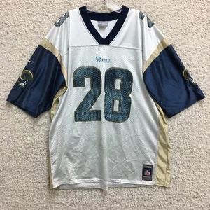 VINTAGE Reebok Los Angeles Rams Jersey 2XL White NFL #28 Marshall Faulk Mens XXL - Picture 1 of 11