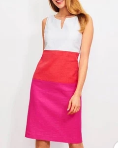 Talbots gewebtes Colorblock Etuikleid Damen 10 rosa orange weiß Karriere Preppy - Bild 1 von 10