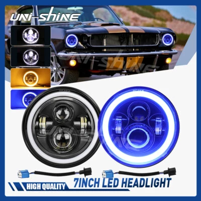Par de Faróis de LED Redondos Halo Azul 7" DRL Olhos de Anjo para Ford Mustang 1965-1978 - Imagem 1 de 4