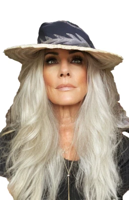 Vtg 1940s Wide Brim Straw Fascinator Hat Embroidered Hat Band Germaine Montabert - Image 1 of 4