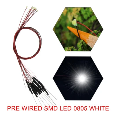 20pcs Pre-wired 30awg Wire Bright White SMD LED 0805 Light with Resistor for 12V - Image 1 of 4