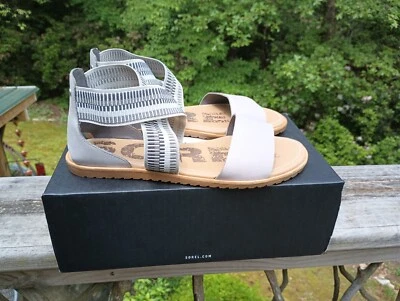 Sandalias para mujer Sorel Ella Dove de cuero con tiras elásticas talla 10,5 Foto 1 de 4