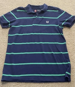 MEN'S BLUE STRIPED SHORT SLEEVE POLO SHIRT - CHAPS - SIZE M - Picture 1 of 2