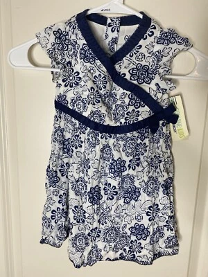 Nuevo con etiquetas Vestido OshKosh Genuino Niños 2T Azul Blanco Floral Lazo Manga Flutter Verano Foto 1 de 4