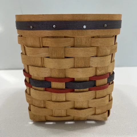 Vintage American Traditions Hand Woven Tissue Basket Signed Red and Blue No Lid Cover