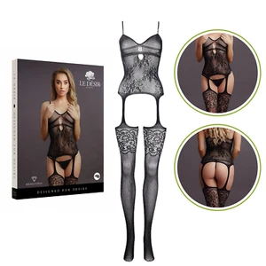 One Size Full Toe Suspender Rhinestone Bodystocking Fishnet Fabric Lingerie - Picture 1 of 9