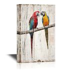 wall26 - Canvas - Two Colorful Parrots Lovers Standing on a Tree Branch - 12x18