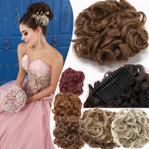 X-LARGE THICK Curly Chignon Messy Bun Updo Clip in Hair Piece Combs Extensions - Picture 1 of 35