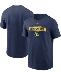Nike Mens Tee Milwaukee Brewers Size XXL Navy Blue Cotton Short Sleeve MLB NWT - Picture 1 of 8