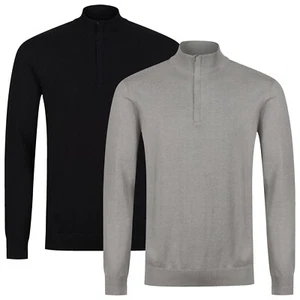 New Mens Jumper Quarter Zip Pullover Long Sleeve Jersey Sweater Plain Winter Top - Picture 1 of 13
