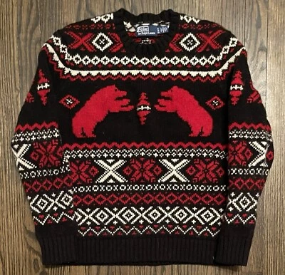 Polo Ralph Lauren 100% Lana Isla Justa Oso Polar Grueso Tejido Suéter XL $498 RL Foto 1 de 4