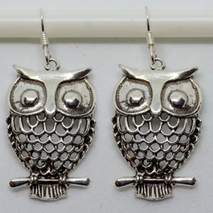 Owl Dropper earring 925 Sterling Silver hook boho Celtic Pagan Ladies. - Picture 1 of 1