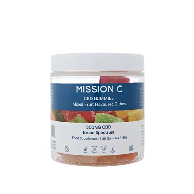 MISSION C 300mg CBD Gummies - Mixed Fruit Flavoured Cubes - Tasty wellness treats - 0 THC