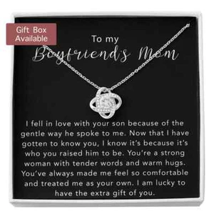 Boyfriend's mom Gifts Love Knot Pendant Necklace, Message Black Gift Box - Picture 1 of 9
