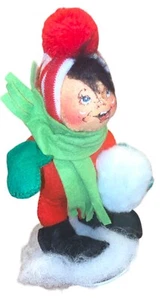 Annalee Snowball Fight Boy Doll 8in Plus Base 1983 Winter Fun Decor Mouth Open - Picture 1 of 10