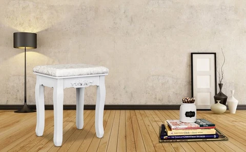 Solid Wood Bent Foot Dressing Stool - White Cover