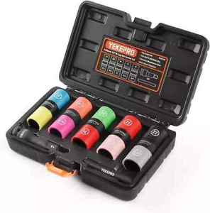 1/2-Inch Drive 7Pc Half Size Lug Nut Flip Socket Set, Wheel Protector Impact Dee - Foto 1 di 7