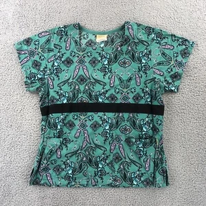 Tafford Scrub Top Womens Small Teal Paisley Print Nursing Medical Vet Pockets - Picture 1 of 8