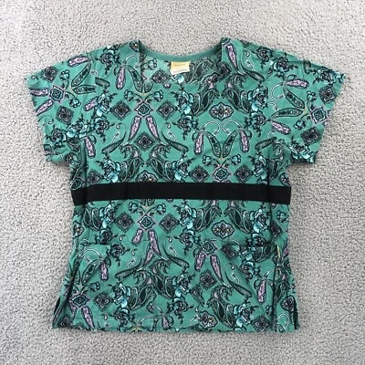 Tafford Scrub Top Womens Small Teal Paisley Print Nursing Medical Vet Pockets - Image 1 of 4