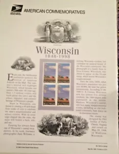 USPS COMMEMORATIVE COLLECTIBLE STAMP PANELS #539 WISCONSIN'S 150TH ANNIVERSARY - Picture 1 of 1