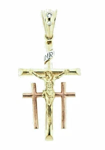 14k Gold Multi Tone Three Cross Jesus Crucifix Religious Charm Pendant 5.4 Gram - Picture 1 of 3