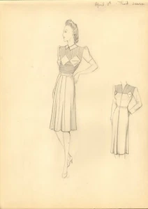 1940 orginal fashion pencil drawing ( pretty lady ) - Picture 1 of 1