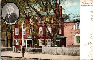 Portland ME Maine HW Longfellow Mansion antike Postkarte PM Abgebrochen WOB UDB - Bild 1 von 2
