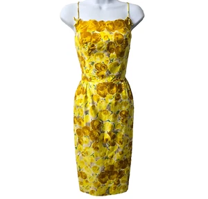 Vintage Rose Wiggle Dress XS S Yellow Floral Pinup Rockabilly Jeanette Alexander - Picture 1 of 12