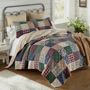 Donna Sharp Rustic Paisley Cotton Pieced King Quilt Set Farmhouse Country Plaid - Picture 1 of 7