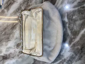 Vintage Saks Fifth Avenue Beaded Clutch Purse White/Gold **READ** No Strap - Picture 1 of 6