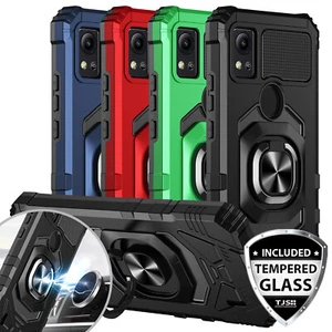 For Cricket Icon 5/AT&T Motivate 4 Case Ring Magnetic Stand Cover+Tempered Glass - Picture 1 of 30