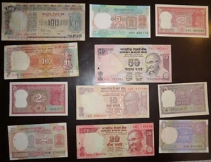 India 11 pcs all different 1-100 rupees - Picture 1 of 2